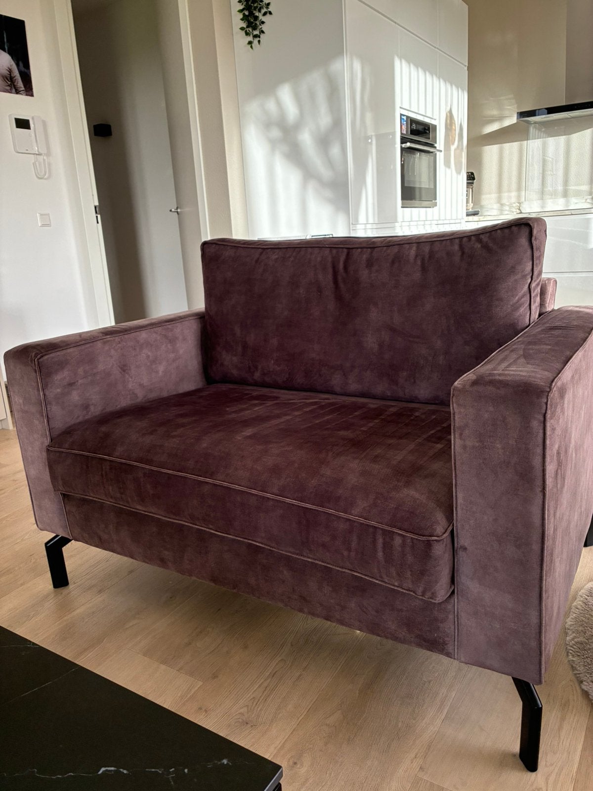 Loveseat Just Design donker bruin L124 cm H 90 cm D 90 cm., Ophalen, Tweepersoons, 75 tot 100 cm, Zo goed als nieuw