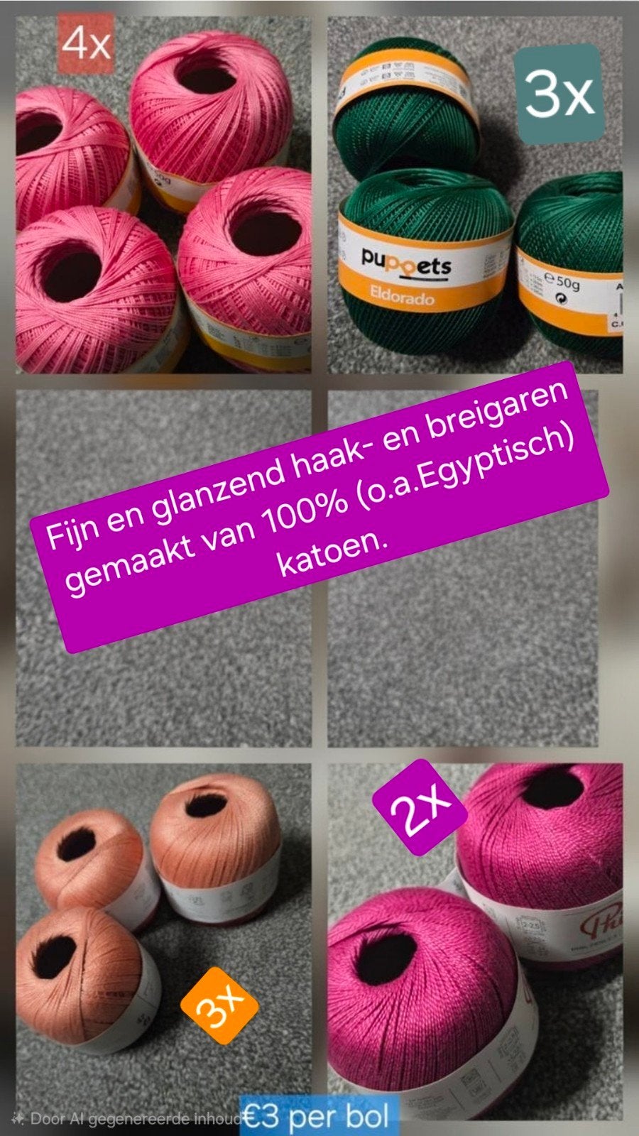 Katoen DIY-pakket: 12 bollen 100% katoen • Puppets & Phildar, Ophalen of Verzenden, Nieuw, Breien of Haken, Wol of Garen