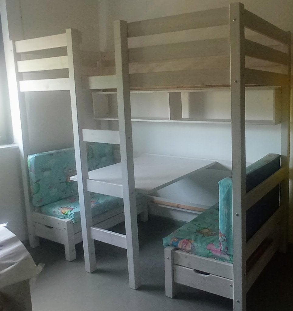 White washed hoogslaper 90x200, ombouwbaar tot stapelbed, Kinderen en Baby's, Kinderkamer | Stapelbedden en Hoogslapers, Ophalen