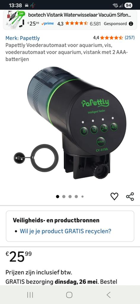 Voederautomaat voor vissenkom, Dieren en Toebehoren, Vissen | Aquaria en Toebehoren, Ophalen, Nieuw