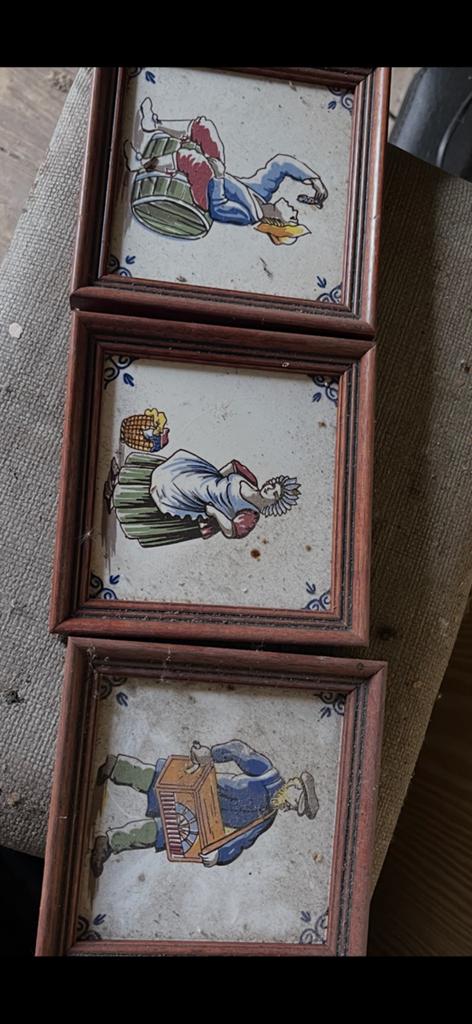 Set van 3 Oude Tegeltjes in Houten Lijst, Ophalen