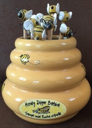 Grote Honey Dipper Beehive Pot met 12 dippers/lepels, Ophalen