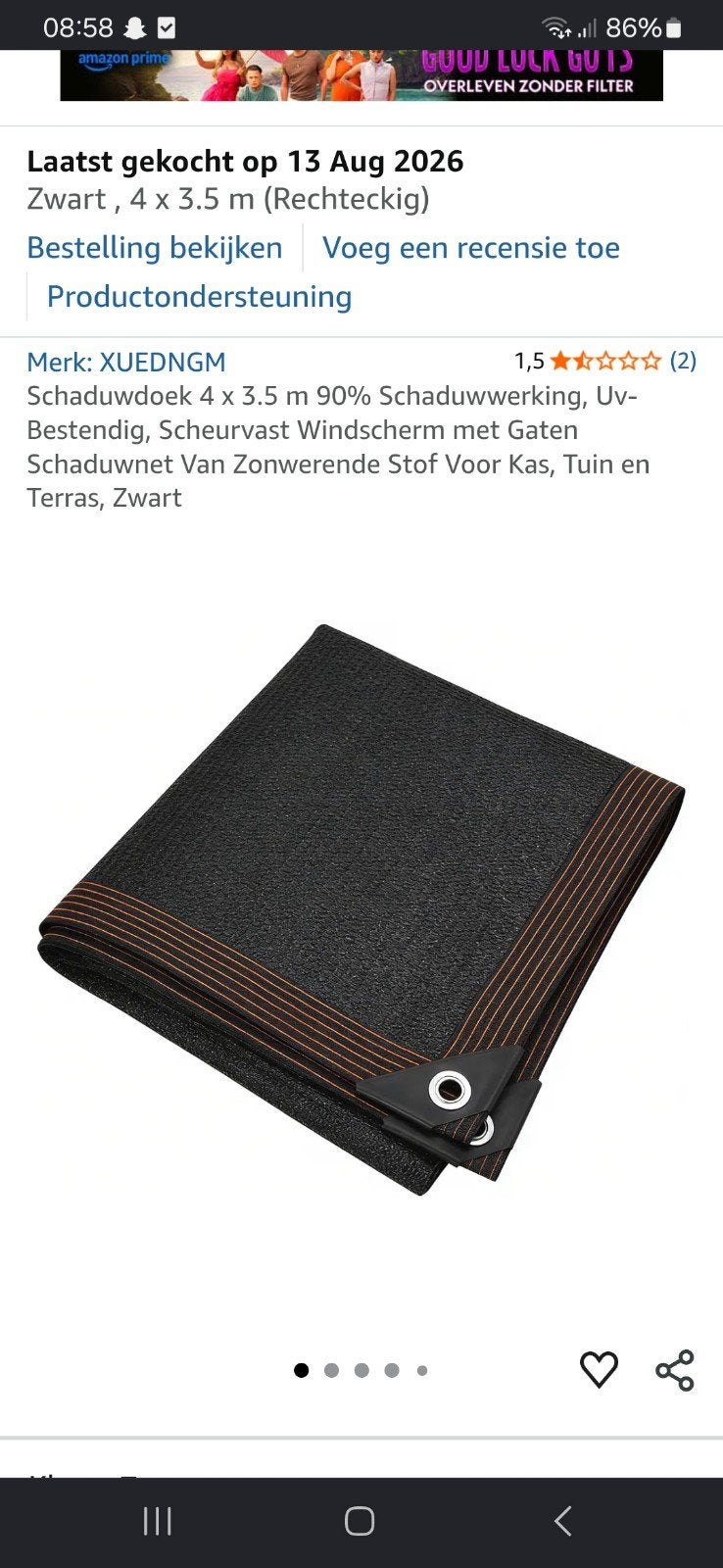 Schaduwdoek Zwart 4x3.5m 90% UV-bestendig Scheurvast, Ophalen of Verzenden, Nieuw