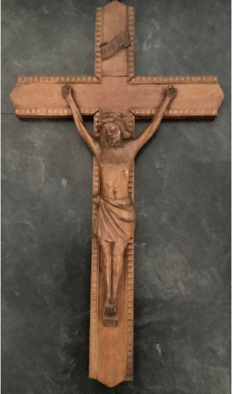 Crucifix,prachtig houten handgemaakt antiek exemplaar,74cmH, Antiek en Kunst, Antiek | Religie, Ophalen of Verzenden