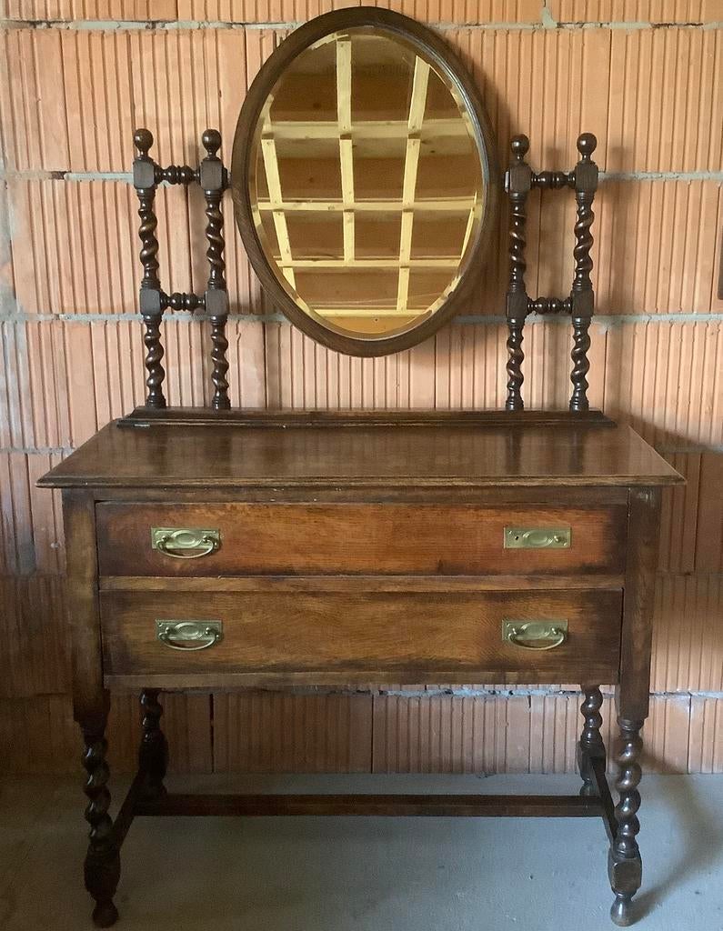 Antieke kaptafel met spiegel - massief hout - ca 1900, Antiek en Kunst, Antiek | Meubels | Kasten, Ophalen