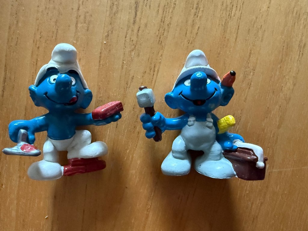 Smurf Schleich 20171 Knutselsmurf en 20148 Metselsmurf, Ophalen, Gebruikt, Verschillende Smurfen, Poppetje, Figuurtje of Knuffel