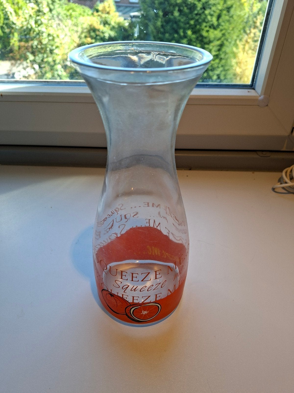 Glazen karaf met 'Squeeze' opdruk, Ophalen of Verzenden