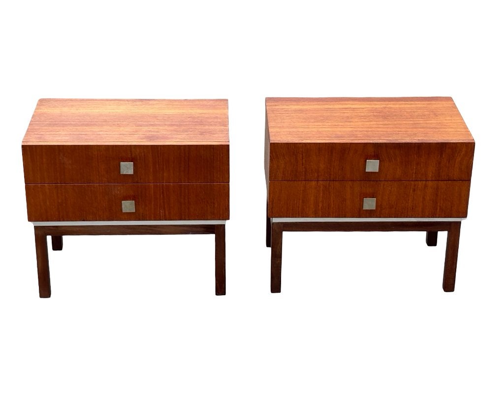 Vintage Nachtkastjes Set Van 2 Teak Fineer Jaren 60, Gebruikt, Minder dan 45 cm, Vintage, Vintage