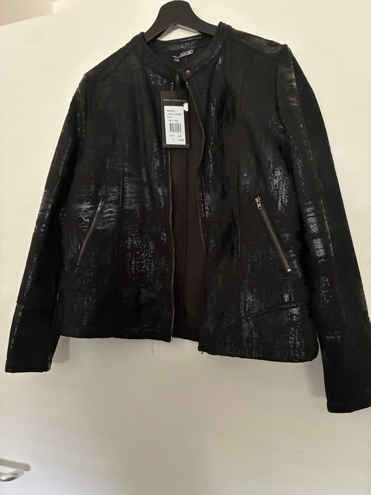 Zwarte leren jas met metallic effect - Maat 44, Kleding | Dames, Jassen | Winter, Ophalen of Verzenden, Zo goed als nieuw, Maat 42/44 (L)