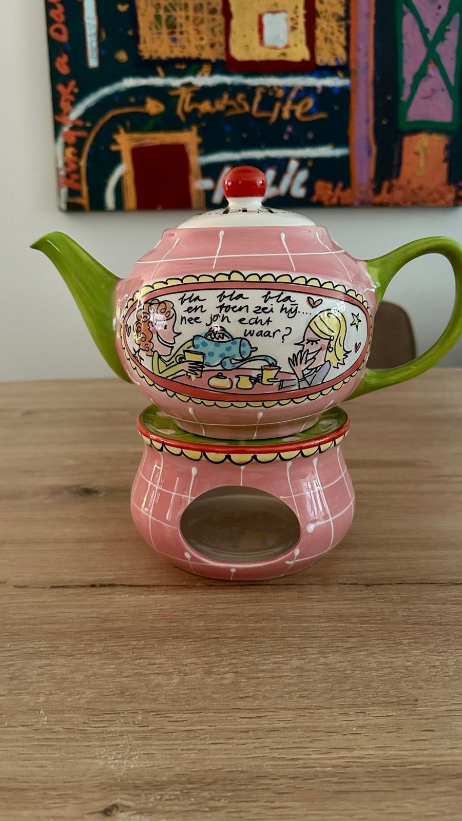 Blond Amsterdam theepot met theelicht en mok - Gebruikt, Ophalen, Gebruikt, Keramiek, Theepot