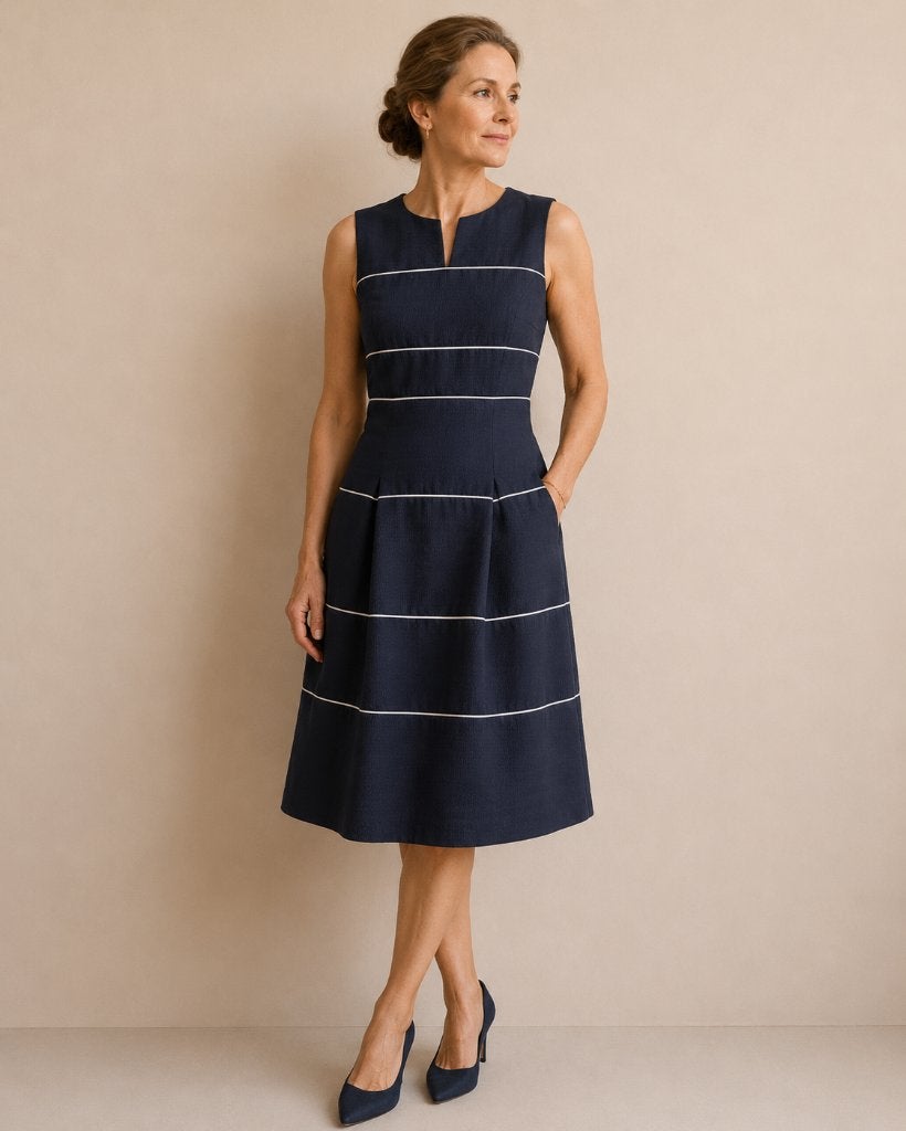 Natan jurk donkerblauw wit detail maat S EU 36 elegant, Kleding | Dames, Zo goed als nieuw, Knielengte, Maat 36 (S), Natan