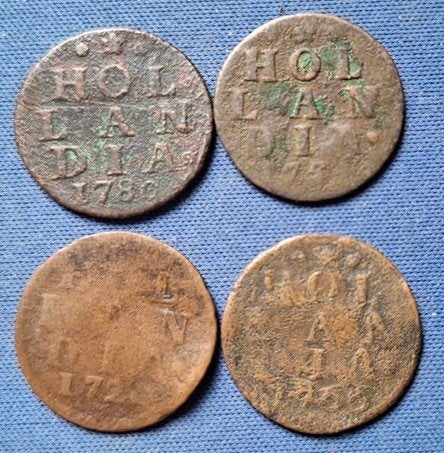 Hollandia 1 duit div jaartallen 4 stuks, Ophalen of Verzenden, Vóór koninkrijk, Overige waardes, Setje