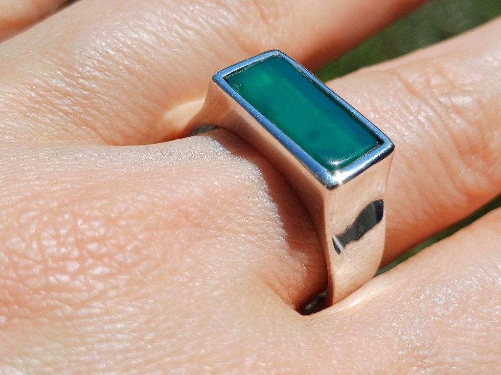 Vanoli 925 zilveren heren ring groene agaat maat 20,25, Sieraden, Tassen en Uiterlijk, Ringen, Vanoli, 20 of groter, Amsterdam