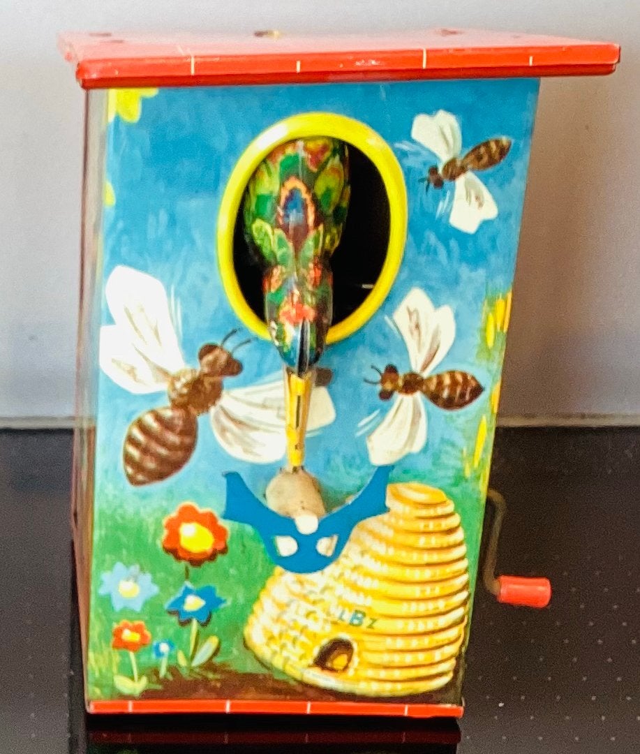 Oude 1950-1960 vogelhuisje spaarpot ,bijen,LBZ ,W.Germany, Verzamelen, Ophalen, Zo goed als nieuw, Metaal of Blik, Dier