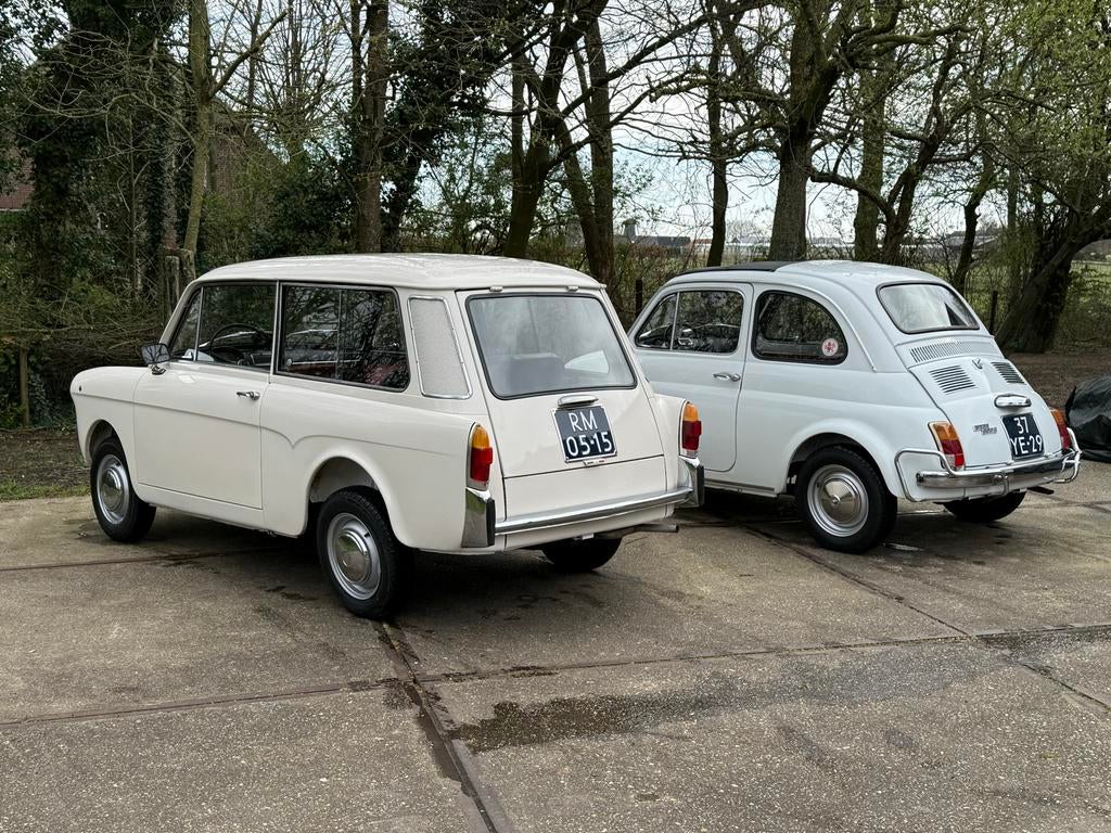 Fiat 500L 1971 & Autobianchi Bianchina Panoramica 1969, Auto's, Wit, Leder, Handgeschakeld, 17 pk