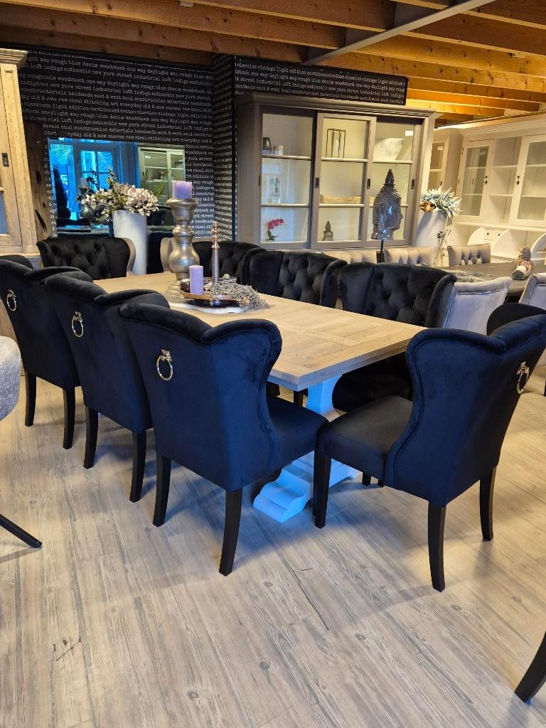 VOORRAAD 8 Landelijke Eetkamerstoelen Daisy Velvet Zwart (2), Zwart, Nieuw, Ophalen of Verzenden, Stof