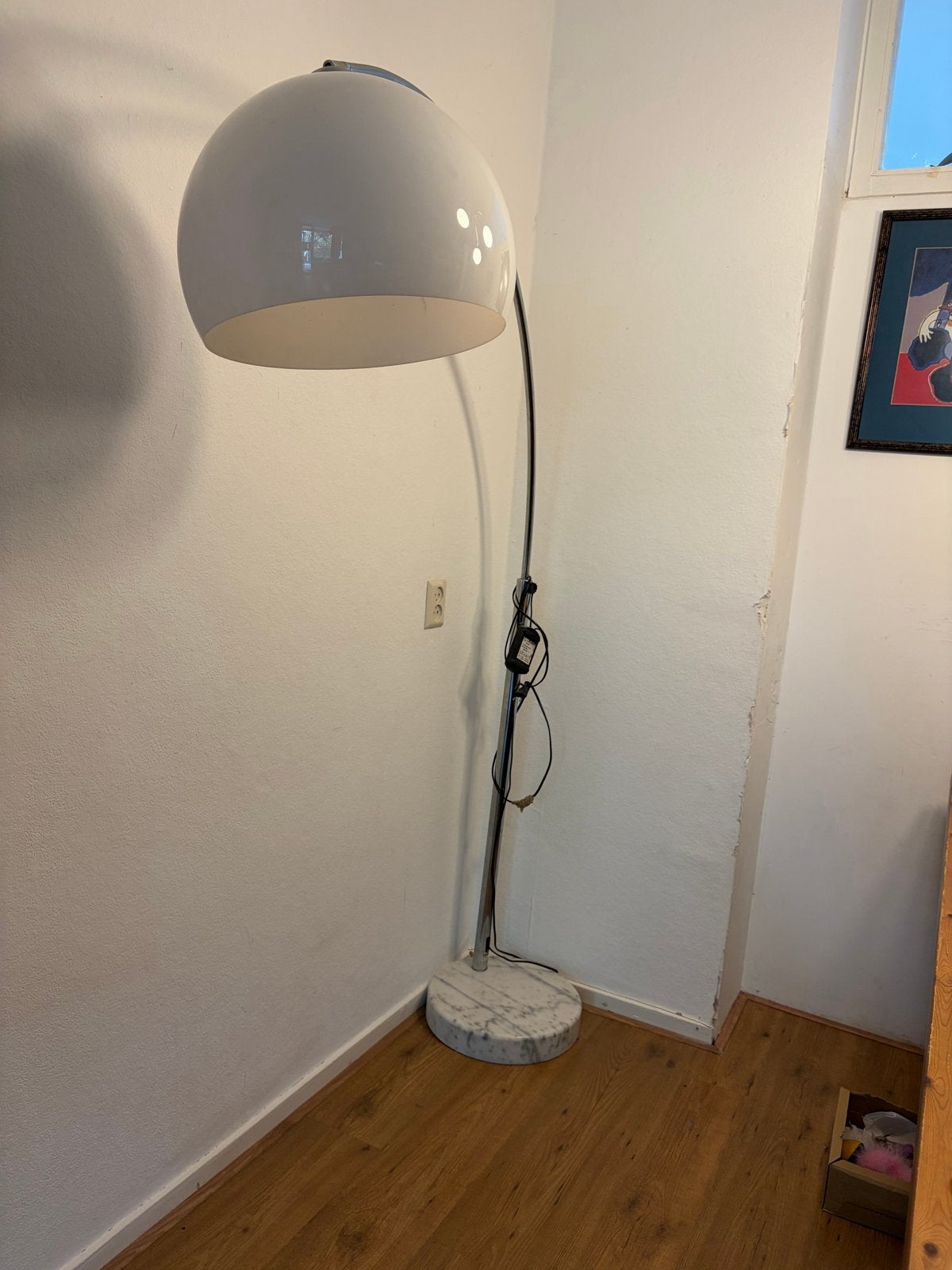 Grote Booglamp van van de Heg met marmeren voet, Ophalen, Gebruikt, 200 cm of meer, E27 (groot)