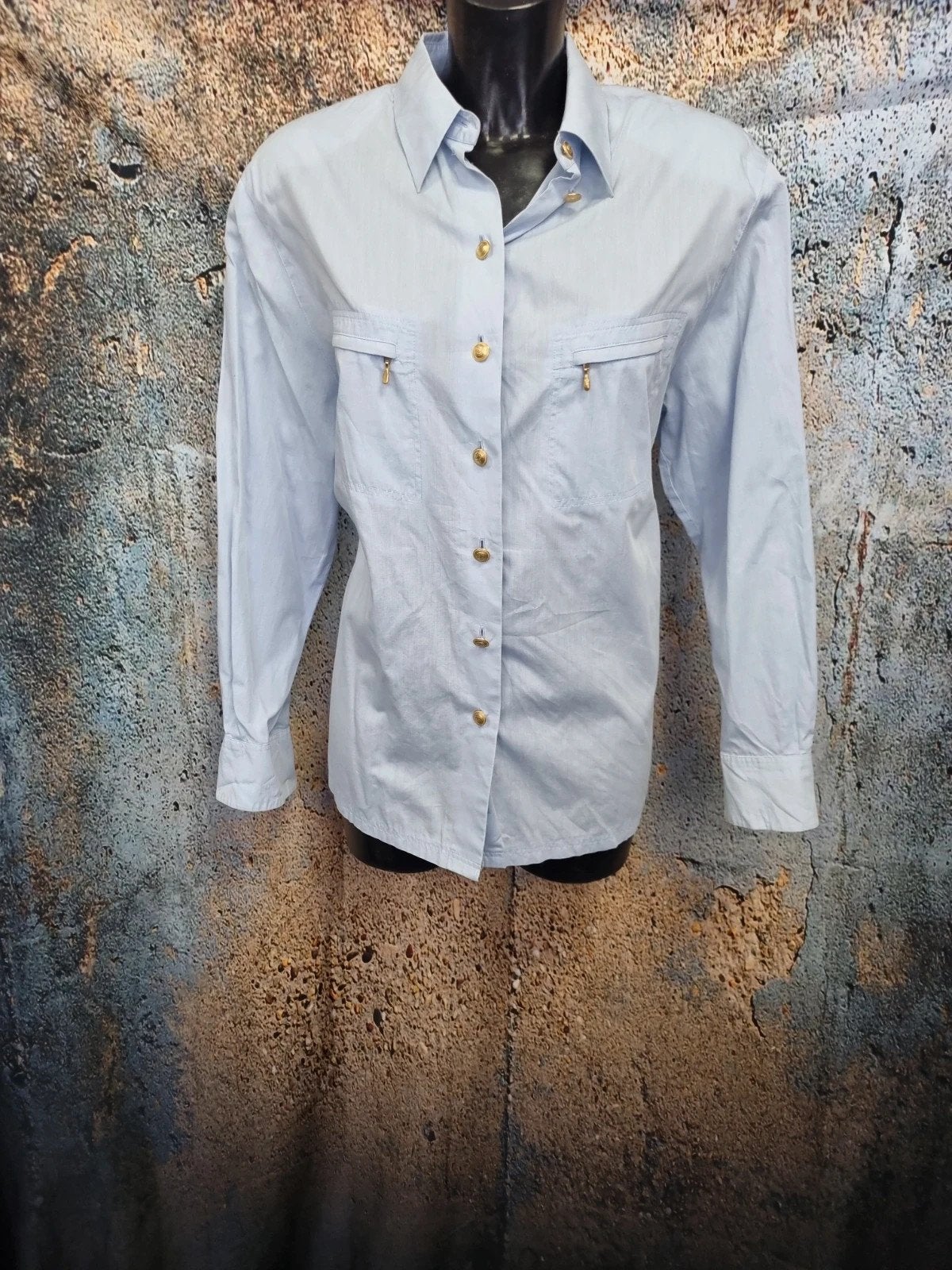 Vintage leuke blouse met gouden knopen 40/42, Kleding | Dames, Blauw, Maat 42/44 (L), Ophalen of Verzenden, Zo goed als nieuw