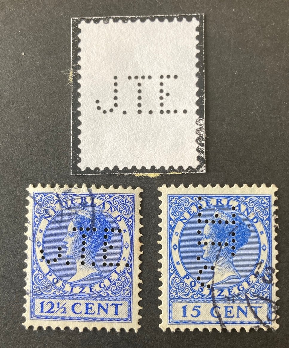 Perfin JTE in nvph 185a en 186a, Ophalen of Verzenden, Gestempeld
