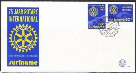 Suriname 1980 - FDC E40 - 75 jaar Rotary, Ophalen of Verzenden