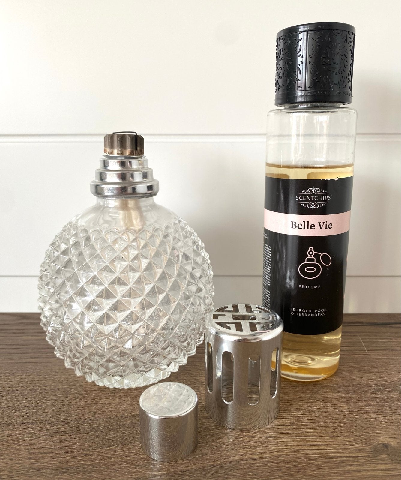 Scentchips Geuroliebrander met Belle Vie Geurolie, Ophalen of Verzenden, Zo goed als nieuw, Glas, Modern