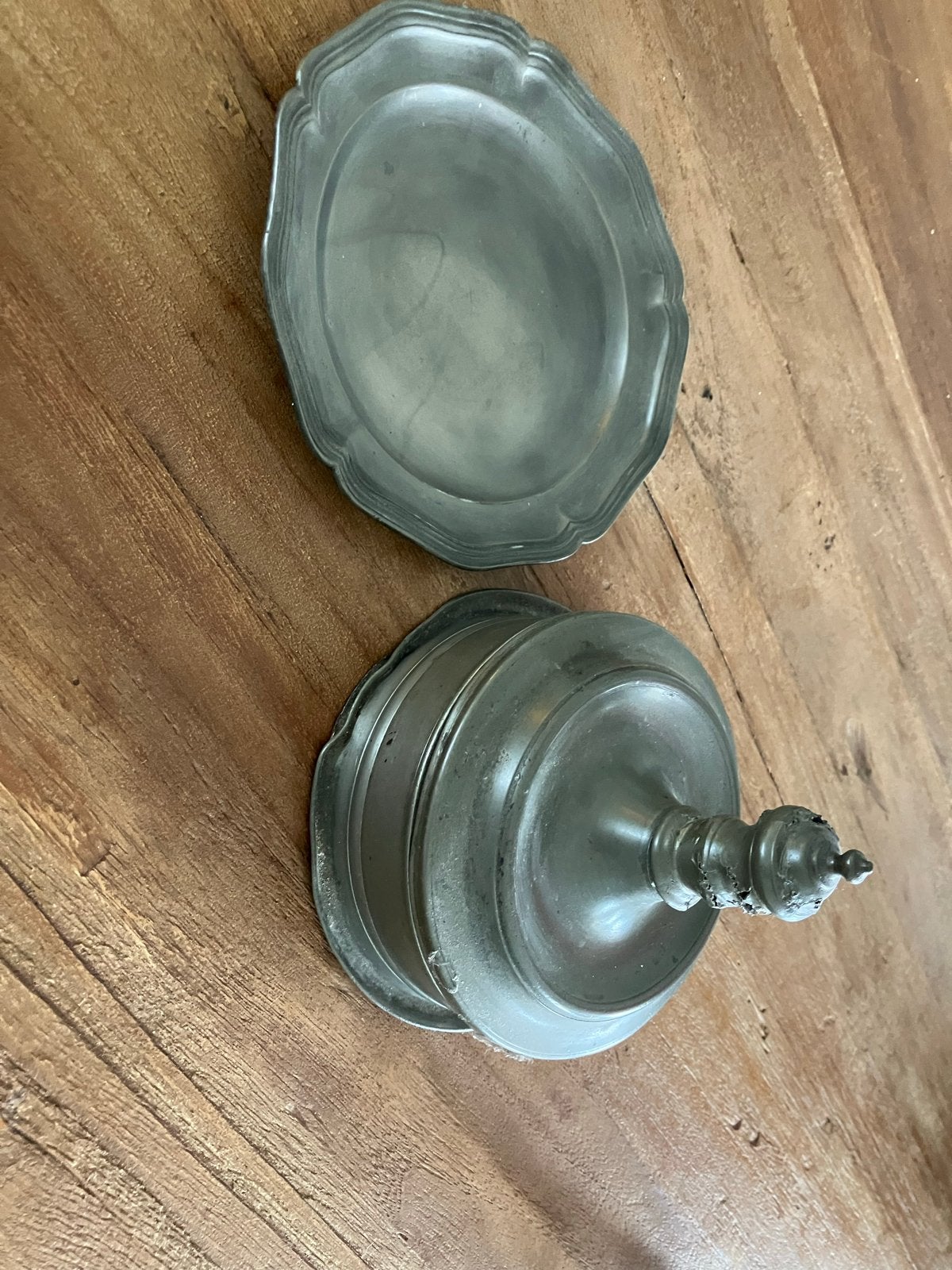 Antieke tinnen pot met deksel en schotel, Antiek en Kunst, Ophalen of Verzenden