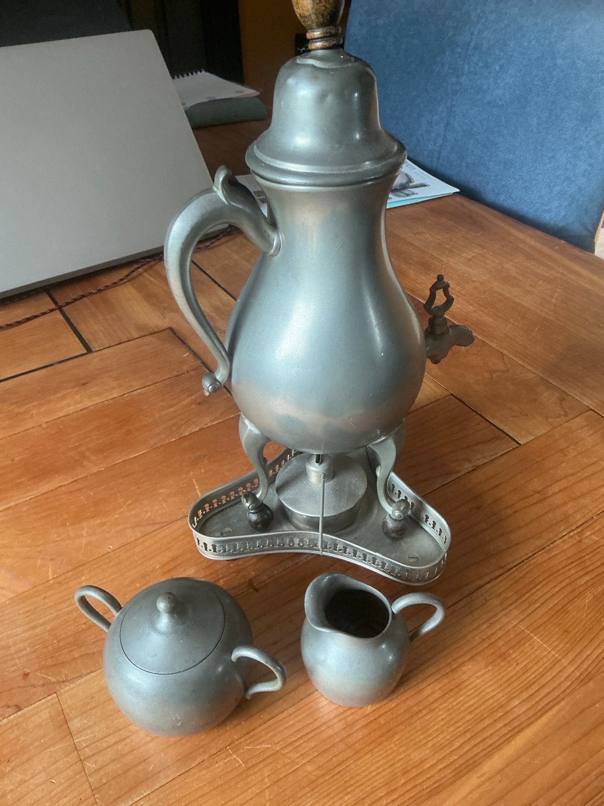 Antieke tinnen theeservies met samovar, Ophalen of Verzenden