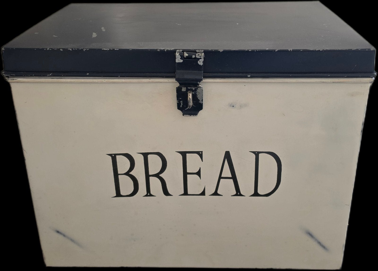Vintage Broodtrommel - Crème met Zwart Deksel, Antiek en Kunst, Ophalen of Verzenden