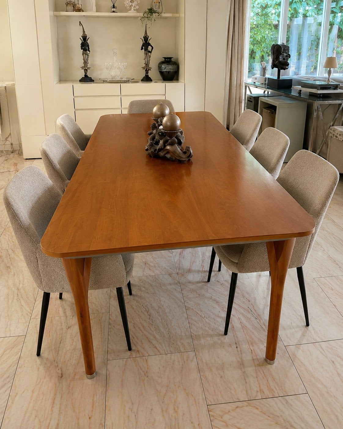 Grote kersenkleurige eettafel 225 x 100 cm voor 6 tot 8 pers, Gebruikt, 200 cm of meer, Vijf personen of meer, Modern