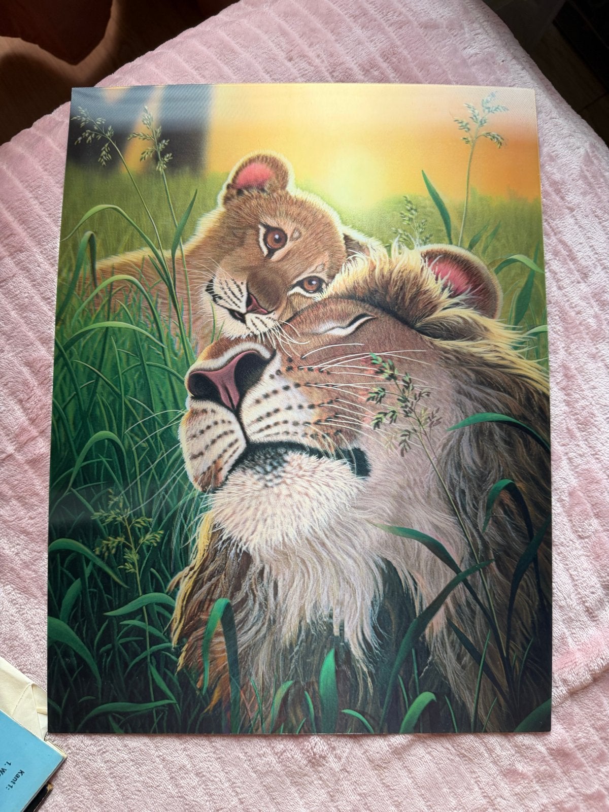3D Schilderij Leeuw en welp in de savanne, Doek, Realistisch, Dieren, Ophalen of Verzenden