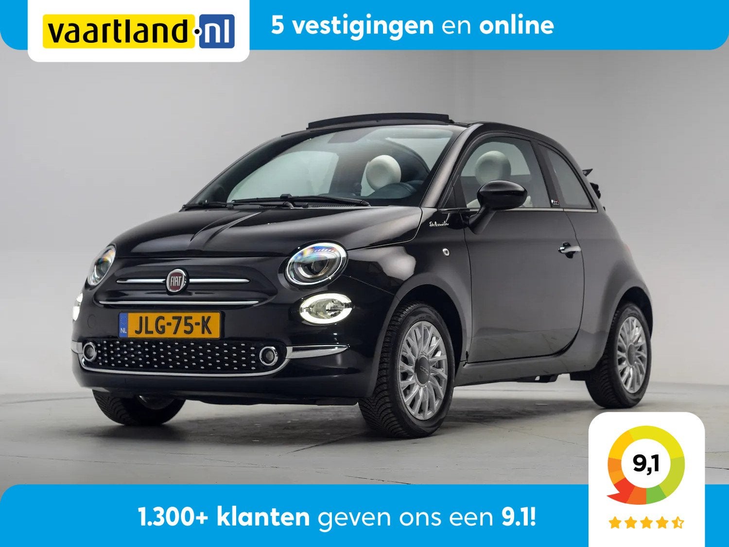 Fiat 500C 1.0 Hybrid Dolcevita [ PDC Start/Stop systeem DAB+, Auto's, Gebruikt, Cabriolet, 4 stoelen, Sportstoelen