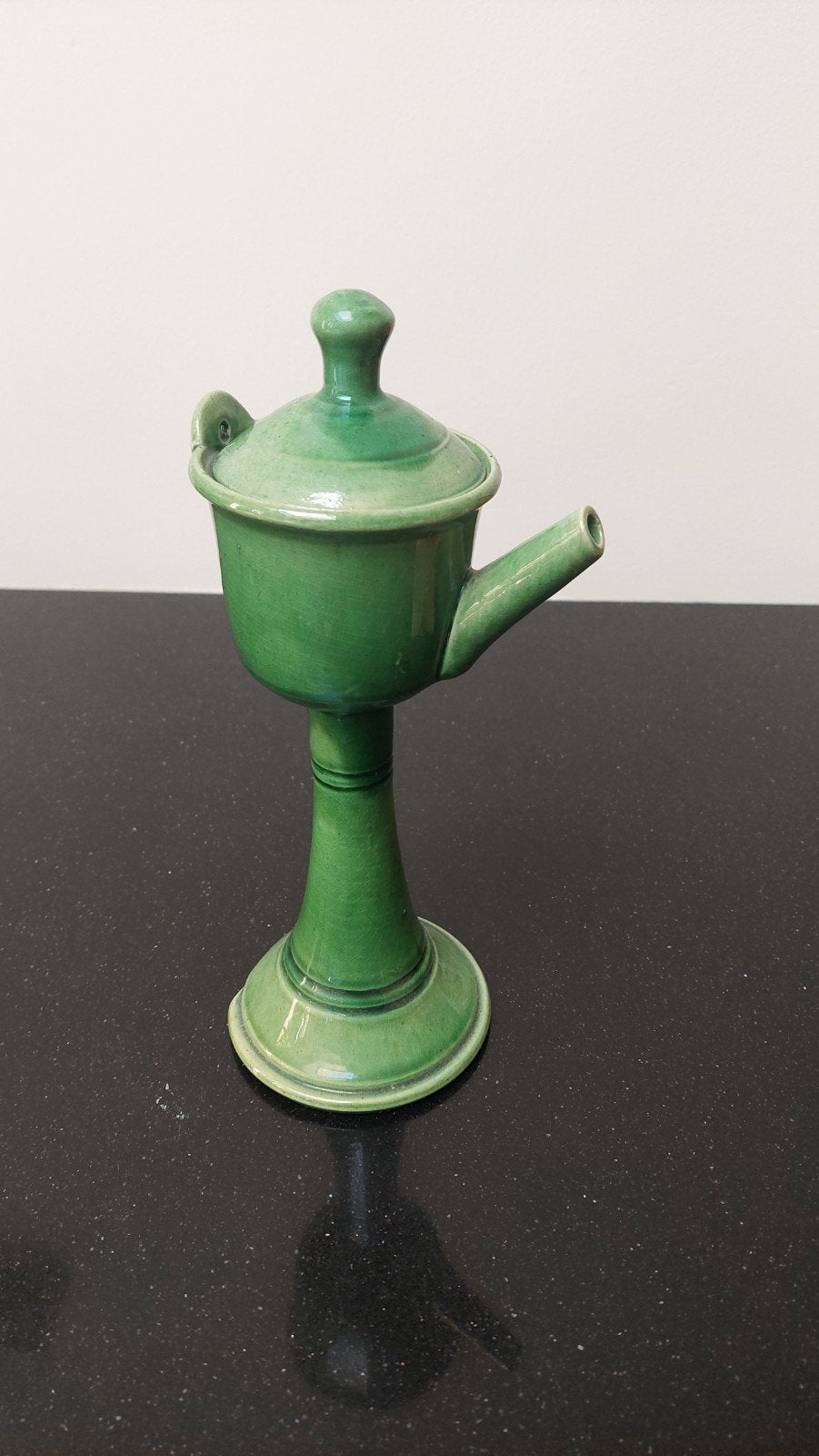 Antieke groene keramische olielamp, Antiek en Kunst, Antiek | Keramiek en Aardewerk, Ophalen of Verzenden