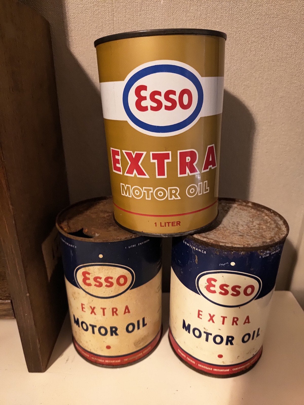 3 leuke oude Esso olieblikken, Ophalen of Verzenden, Gebruikt, Verpakking