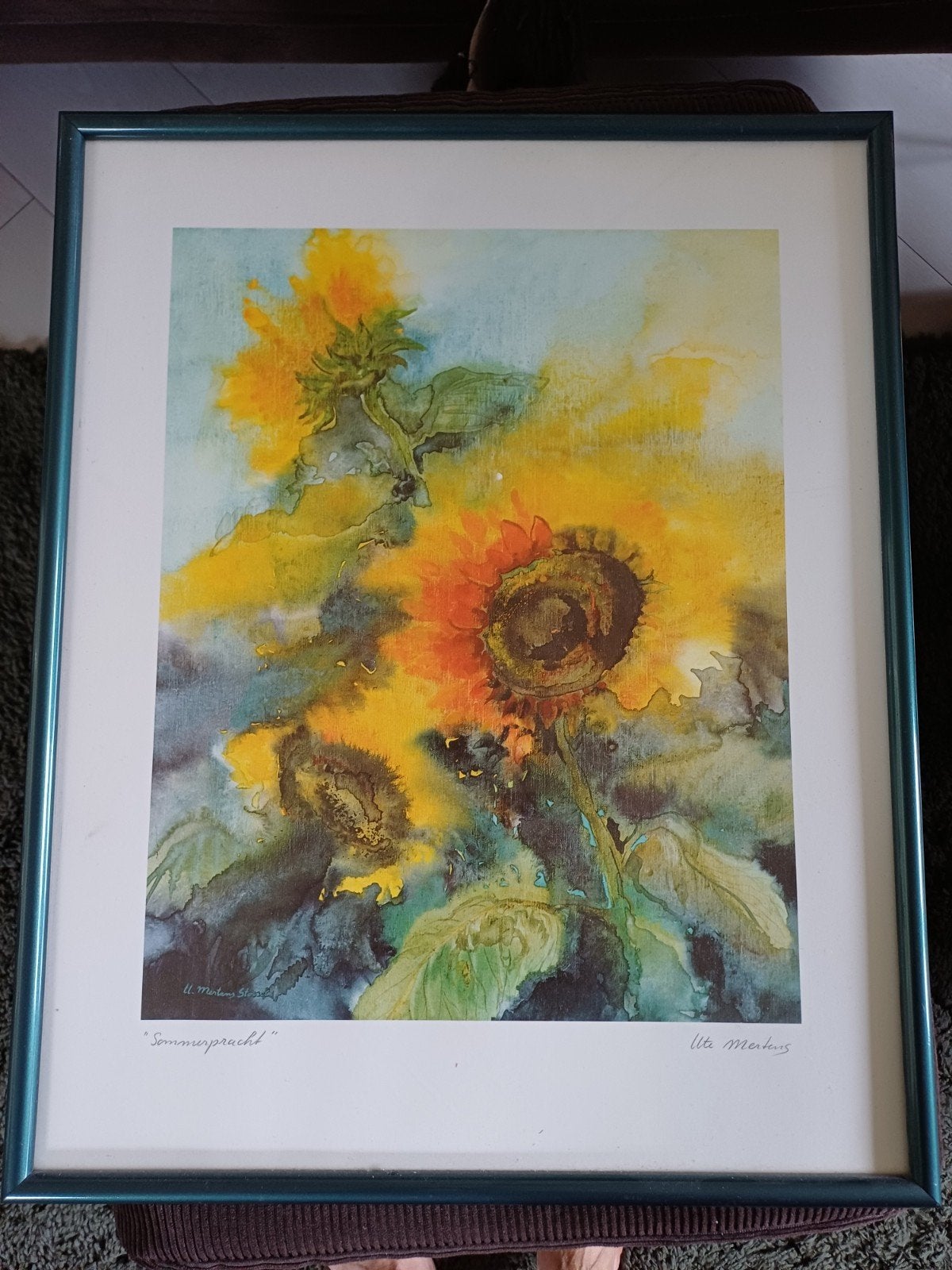 Zonnebloemen 'Sommerpracht' door Ute Mertens, Ophalen of Verzenden, Nieuw, Minder dan 50 cm, Schilderij