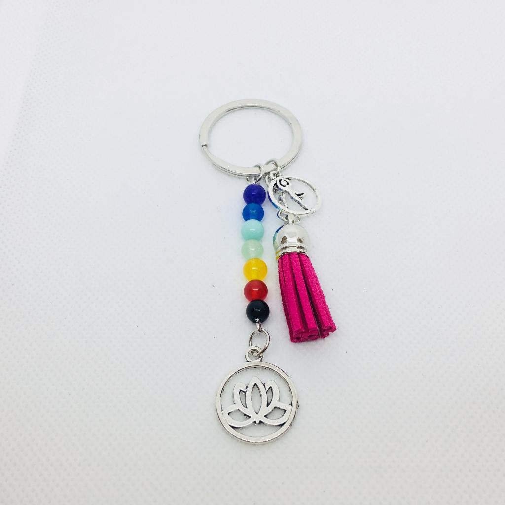 Chakra sleutelhanger met lotus en roze suède kwastje, Ophalen of Verzenden, Nieuw