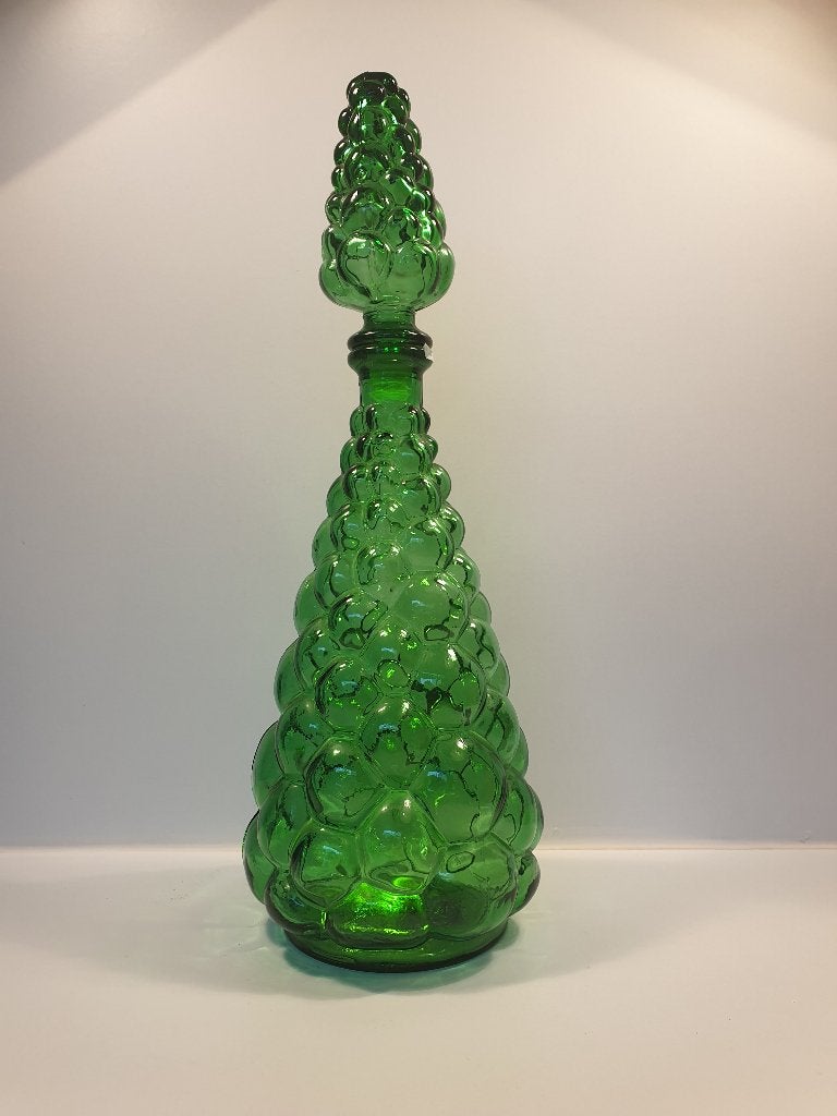 Vintage Empoli groene glazen genie bottle – Italië, jaren 60, Ophalen of Verzenden