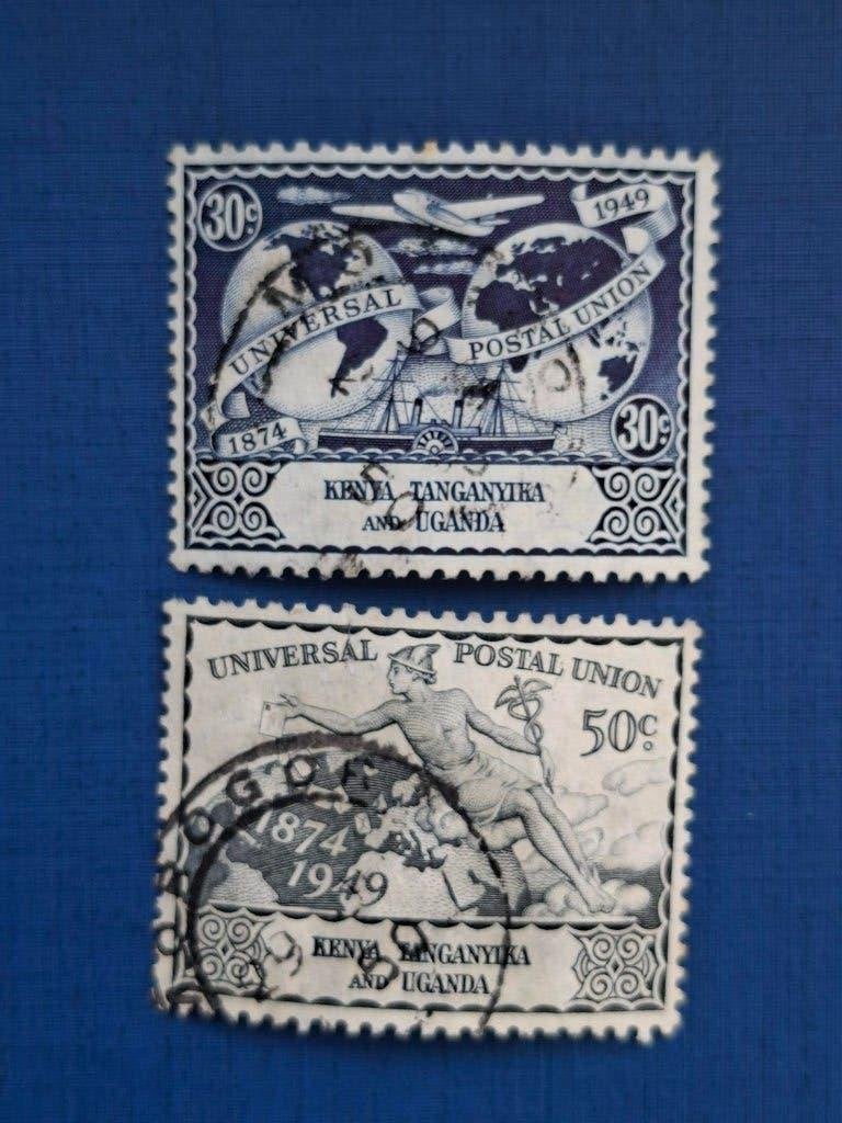 Postzegel Kenia, Uganda 1949 2 zegels Posterijen 13-06, Ophalen of Verzenden, Overige landen, Gestempeld
