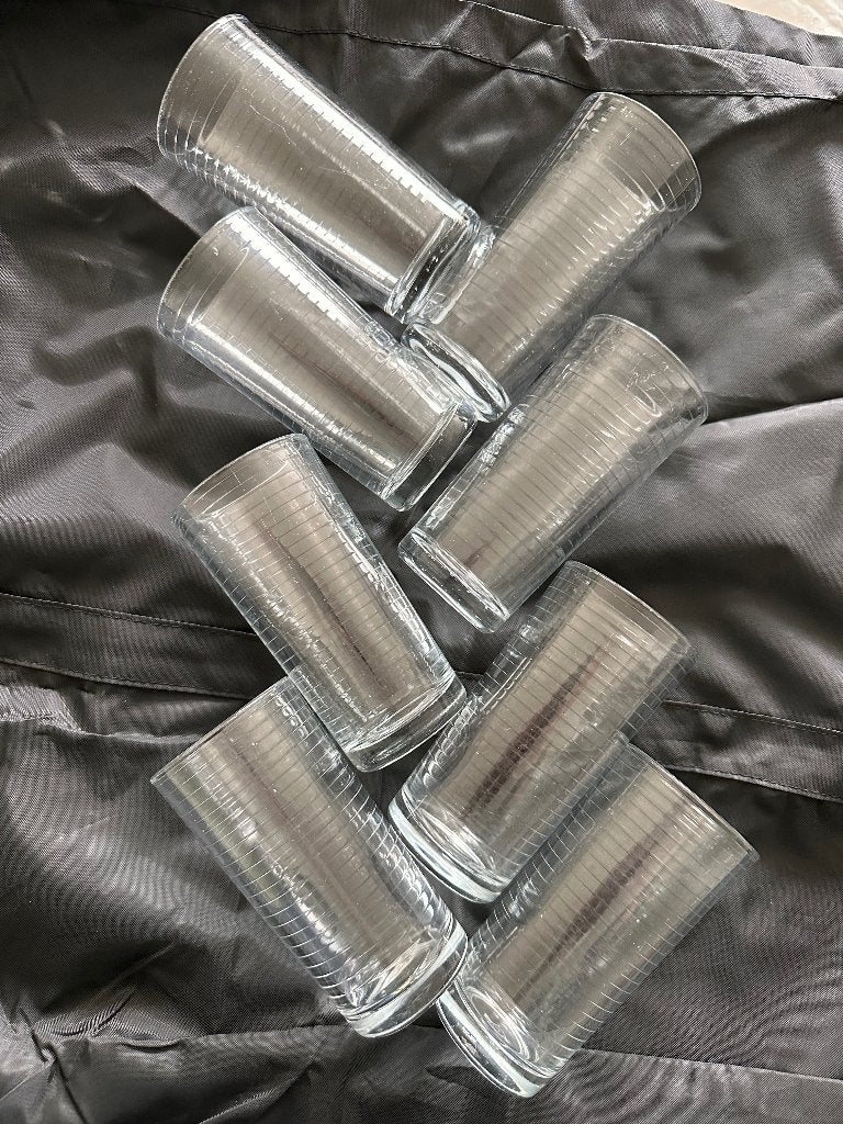 Longdrinkglazen met ribbel ca. 13 cm hoog - set van 8, Glas of Glazen, Gebruikt, Overige merken, Ophalen of Verzenden