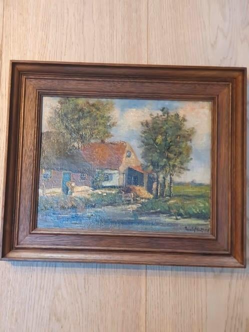 olieverf Hollands Landschap gesign Tuinhof de Moed Leiden, Ophalen