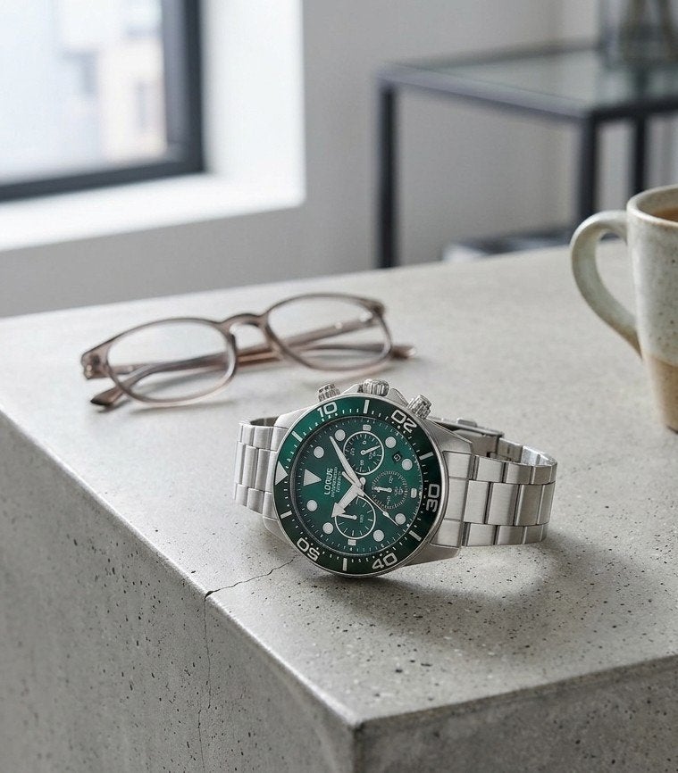 Lorus Chronograaf Horloge - Groene Wijzerplaat, Stalen Band, Sieraden, Tassen en Uiterlijk, Horloges | Heren, Overige merken, Staal