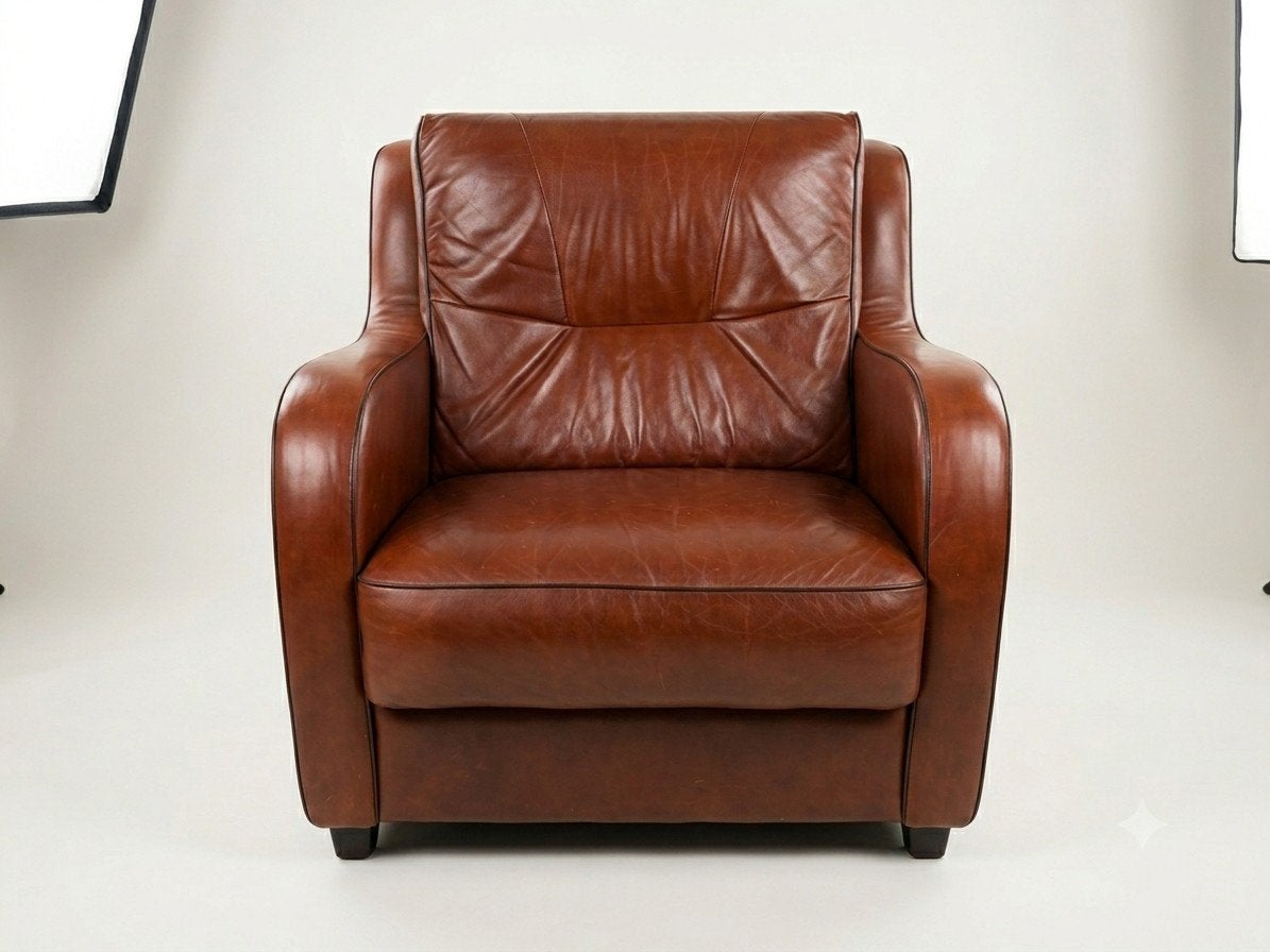 Karaktervolle Cognac leren fauteuil, Huis en Inrichting, Fauteuils, Ophalen, Leer