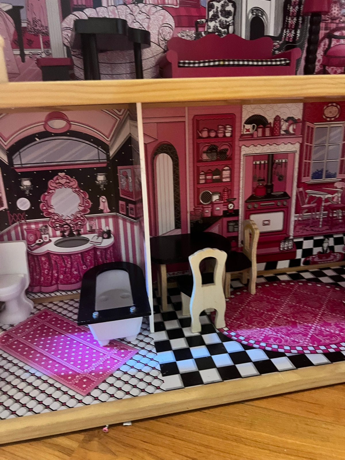 Groot Roze Poppenhuis met Meubels en Accessoires, Ophalen of Verzenden, Gebruikt, Poppenhuis