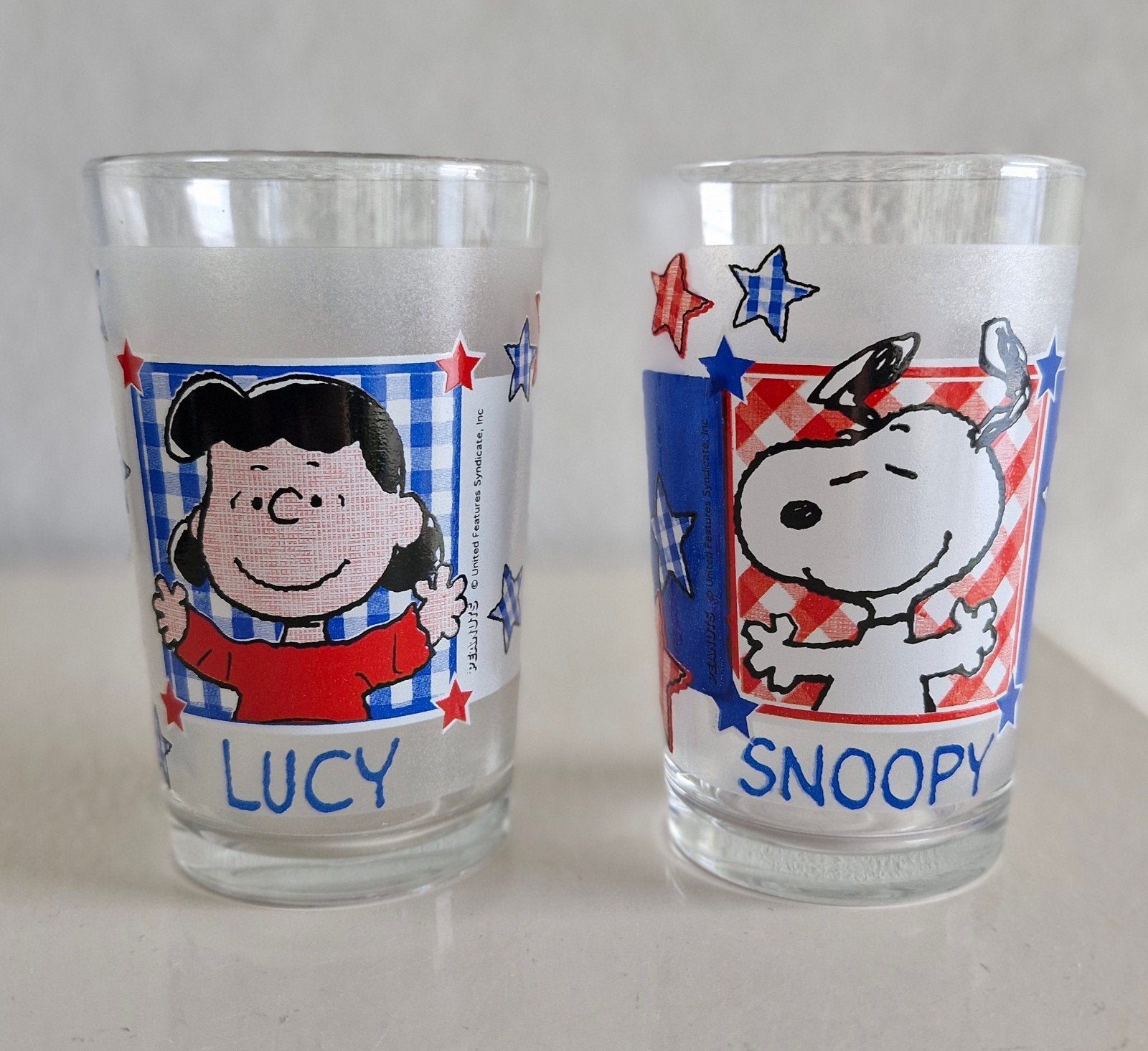 Snoopy en Lucy glazen - Peanuts - Vintage, Glas of Glazen, Gebruikt, Overige merken, Vintage