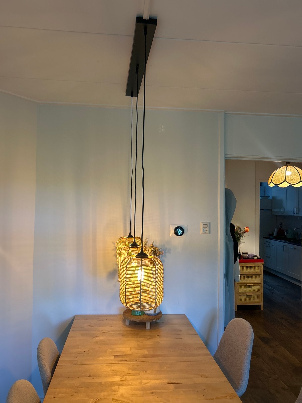 Hanglamp Bragi Naturel Kwantum E27 100x20x120cm, Huis en Inrichting, Ophalen, Zo goed als nieuw, Natuurlijk materiaal, E27 (groot)