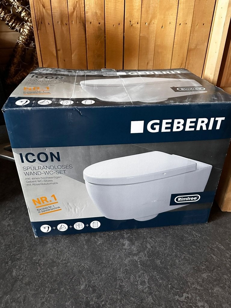 GEBERIT Wand-WC ICON Rimfree M. Zitting, Doe-het-zelf en Verbouw, Sanitair, Ophalen of Verzenden, Nieuw, Steen, Toilet