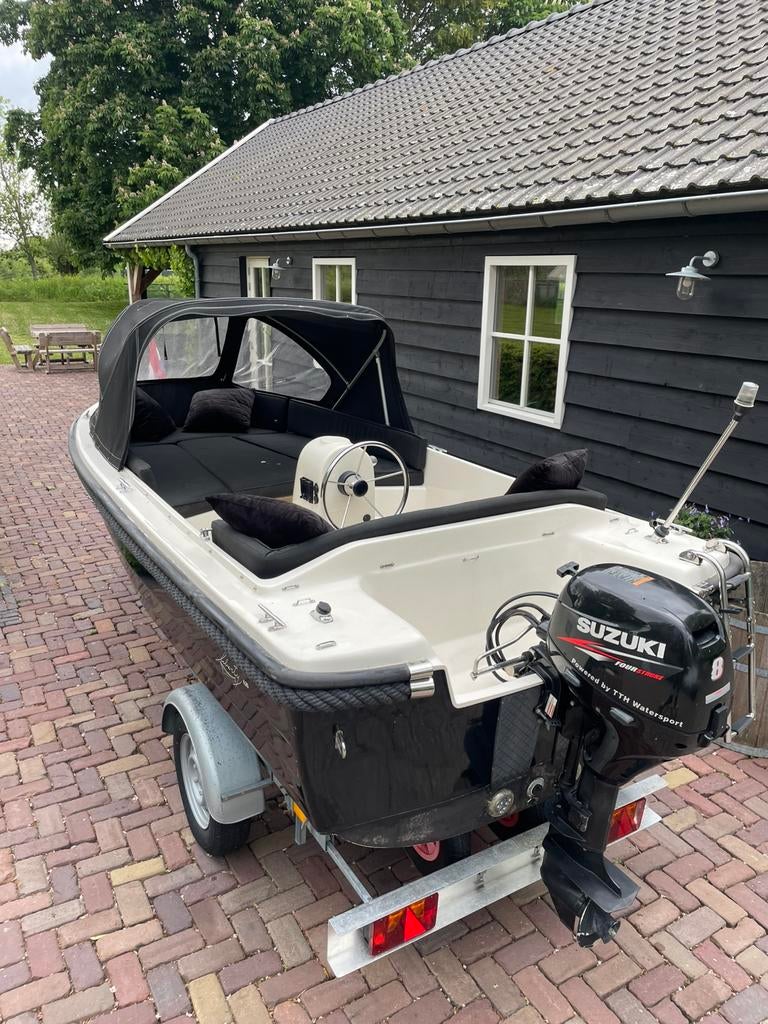 Sloep 8 pk 4 takt met trailer admiral 435, Watersport en Boten, Sloepen, Admiral, Elektrisch, Ophalen of Verzenden, Zo goed als nieuw