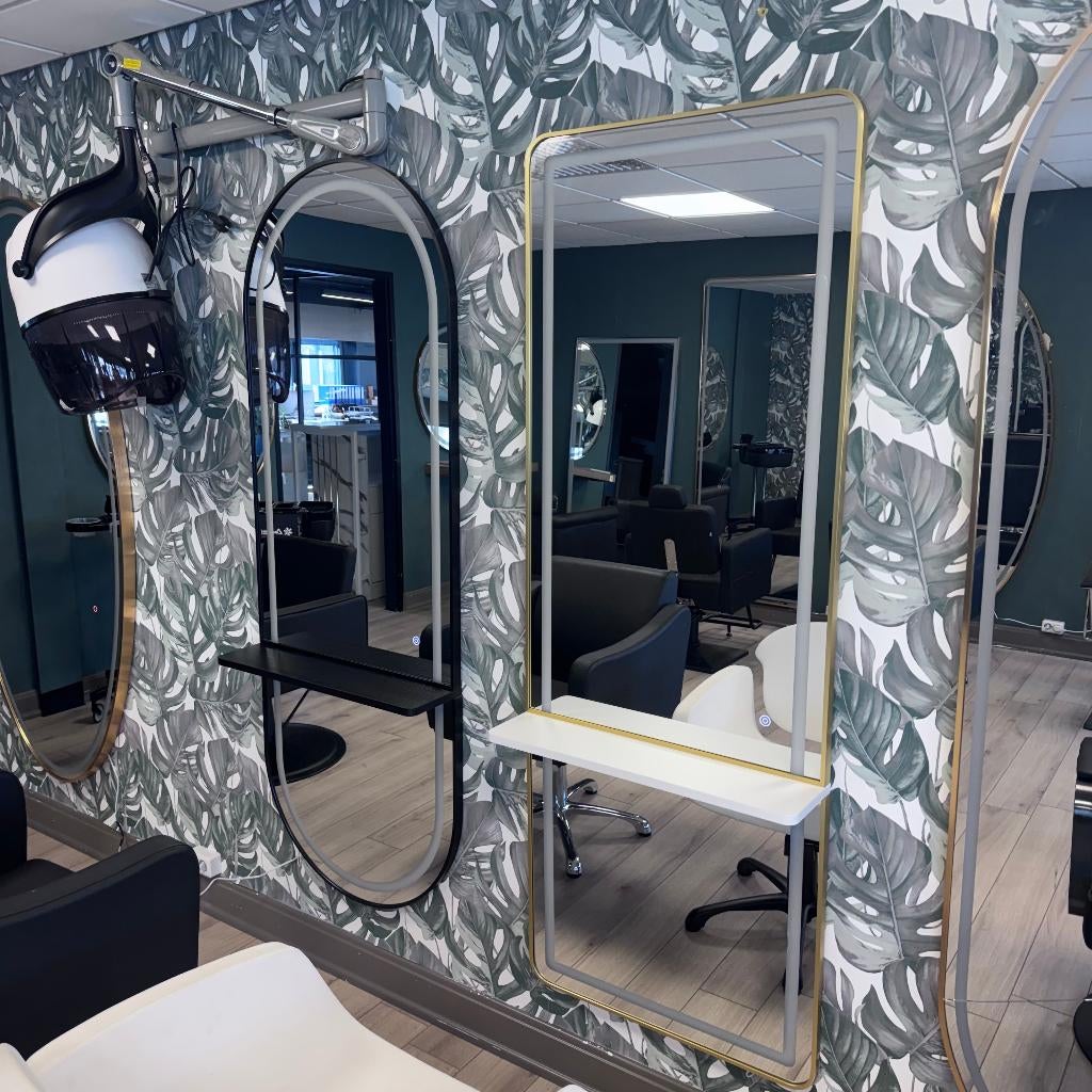 Kaptafel Zwart Goud Rond Rechthoek Spiegel kapsalon kapper, Huis en Inrichting, Woonaccessoires | Spiegels, Rond, Nieuw, Ophalen of Verzenden