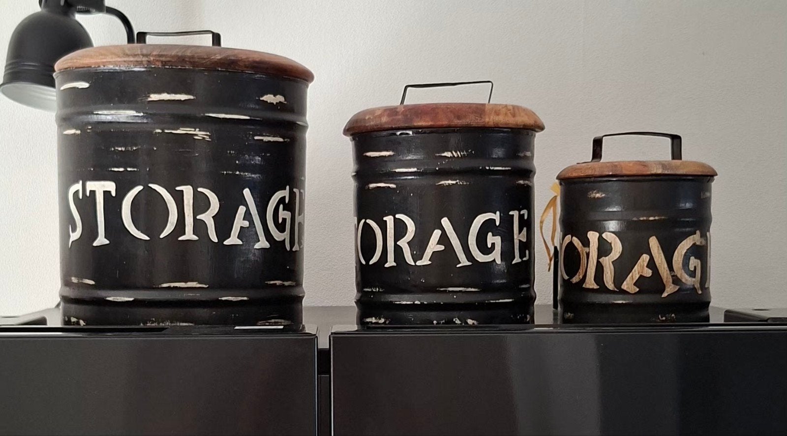 5 gerecyclede blikken met mango houten deksel, Ophalen of Verzenden, Zo goed als nieuw