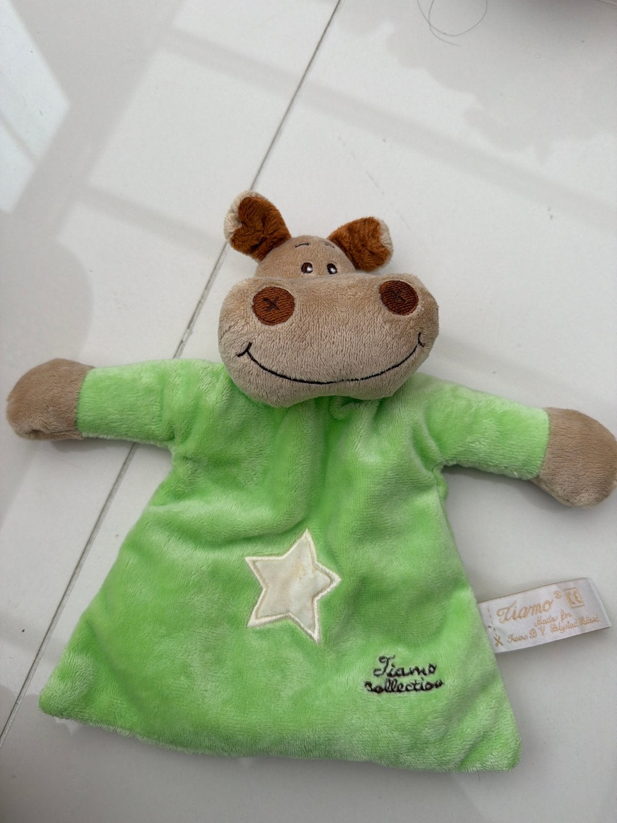 Tiamo Collection Knuffeldoekje Nijlpaard Groen, Overige karakters, Ophalen of Verzenden, Tiamo, Klein (minder dan 20 cm)