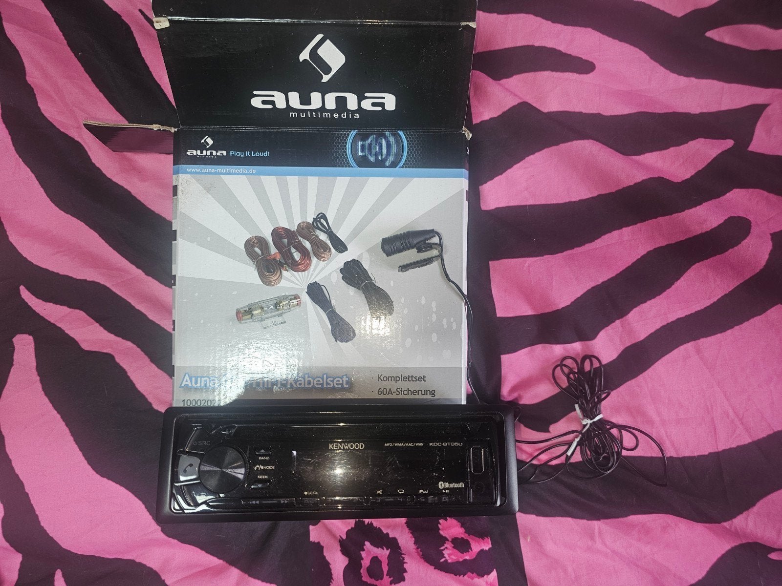 Kenwood Autoradio met Bluetooth en Auna Kabelset, Verzenden, Gebruikt